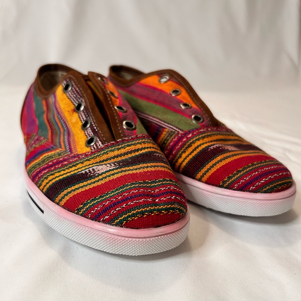 Multicolored handmade textile sneakers